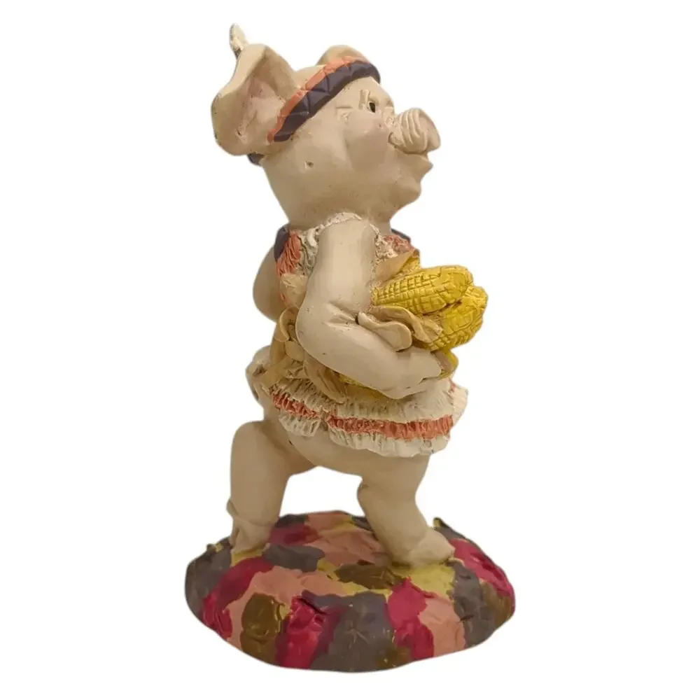 VTG 1991 Kathy Wise - Enesco Resin 2 Pigs - Thanksgiving - Native American 4